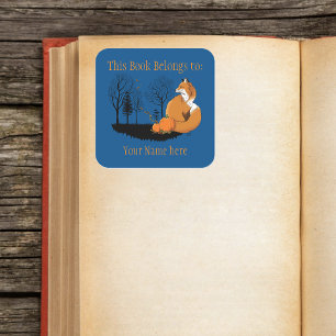 Red Fox Forest Pumpkins Bookplate Square Sticker