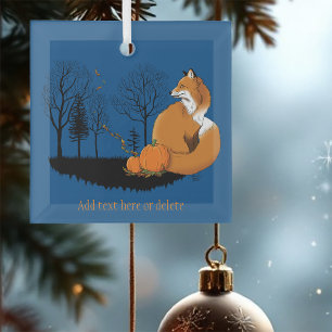 Red Fox Forest Pumpkins Glass Ornament