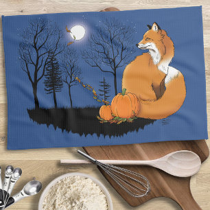 Red Fox Forest Pumpkins Kitchen Towel