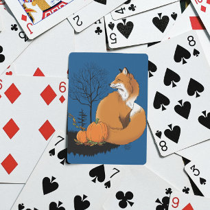 Red Fox Forest Pumpkins Playing Cards