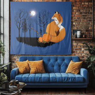 Red Fox Forest Pumpkins Tapestry