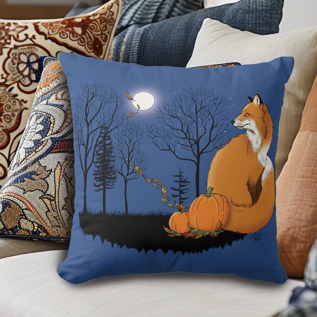 Red Fox Forest Pumpkins Throw Pillow (Creator Uploaded)