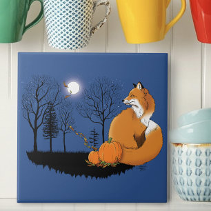 Red Fox Forest Pumpkins Tile