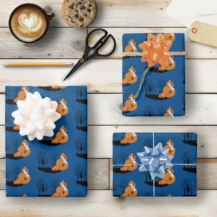 Red Fox Forest Pumpkins Wrapping Paper Sheet