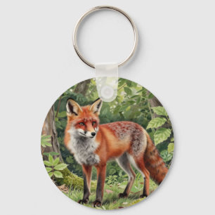 Red Fox Forest Wildlife Portrait Keychain