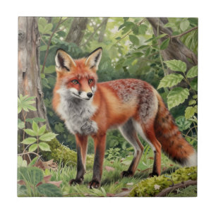 Red Fox Forest Wildlife Portrait Tile