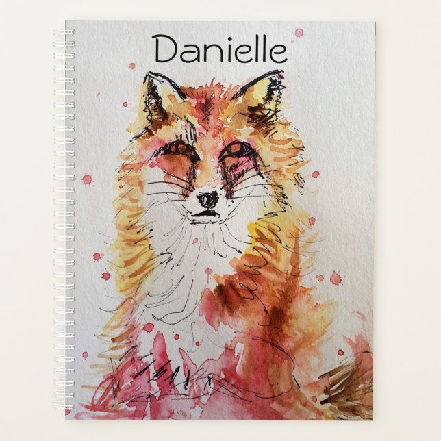 Red Fox foxes Watercolour Art cute Girls name Planner (Front)