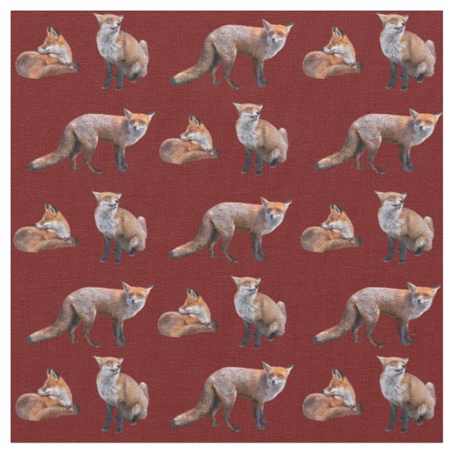 Red Fox Frenzy Fabric (Burgundy) (Close Up)