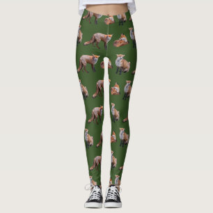 Red Fox Frenzy Leggings (Green)