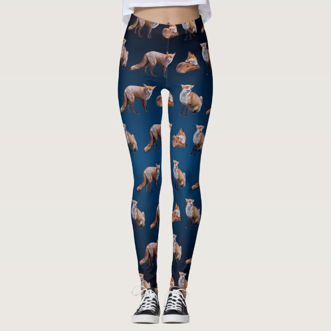 Red Fox Frenzy Leggings (Navy Blue Mix) (Front)