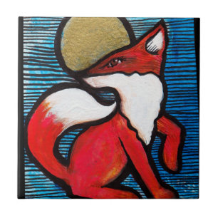 Red Fox Full Moon Loyal Foxes MoonChild Tile