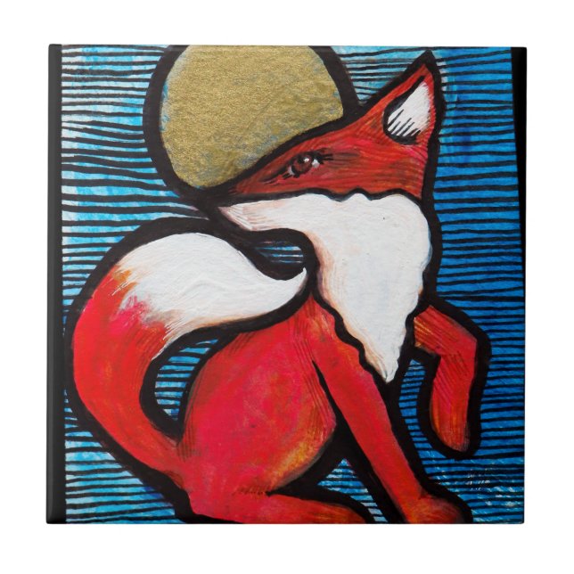 Red Fox Full Moon Loyal Foxes MoonChild            Tile (Front)