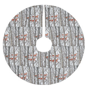 Red Fox Grey Forest Woods Christmas Tree Skirt