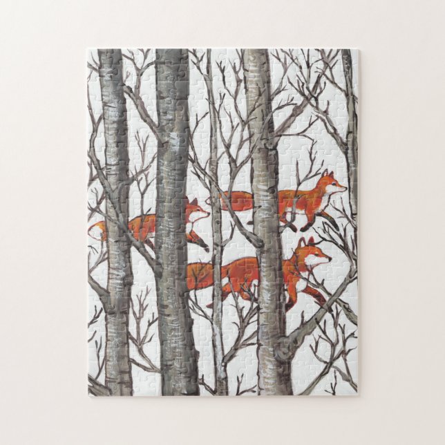 Red Fox Grey Forest Woods Jigsaw Puzzle Difficult (Vertical)