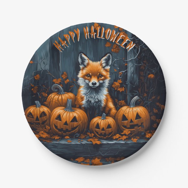 Red Fox Halloween Paper Plate (Front)