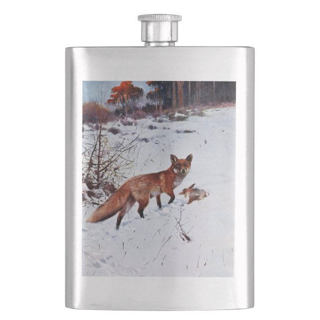 Red Fox Hunting Art Hip Flask (Front)