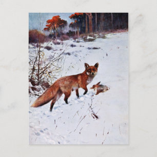Red Fox Hunting Art Postcard