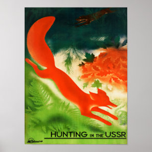 Red Fox, Hunting in the USSR, Restored Vintage Poster