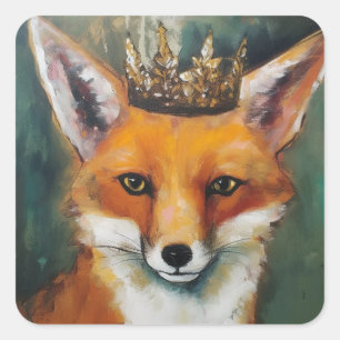 Red Fox in a Crown Square Sticker