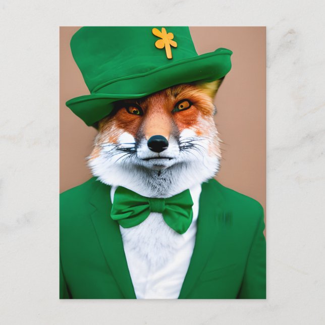 Red Fox in a Green St. Patrick's Day Suit Postcard (Front)
