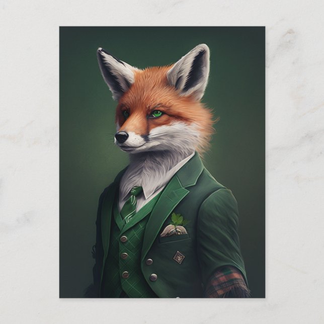 Red Fox in a Green St. Patrick's Day Suit Postcard (Front)