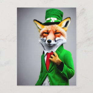 Red Fox in a Green St. Patrick's Day Suit Postcard