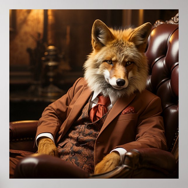 Red Fox in a Suit and Tie Luxury Photography Poster (Front)