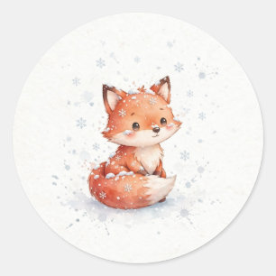 Red Fox in Falling Snow Christmas Classic Round Sticker