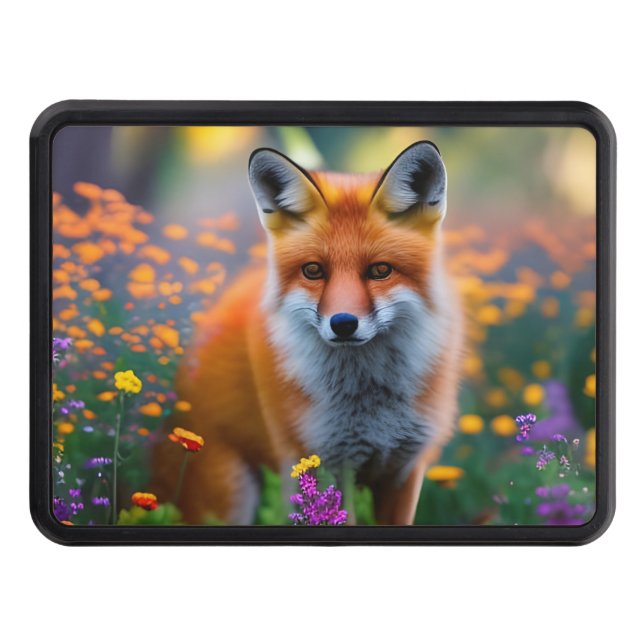 Red Fox in Field of Wildflowers Trailer Hitch Cover (Front)