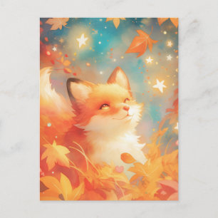 Red Fox in Magical Autumn Night Postcard