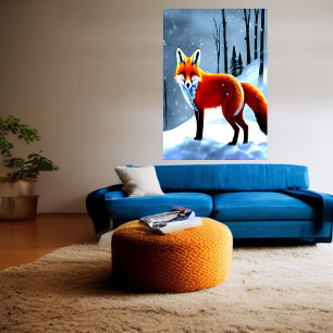 Red fox in the snow   AI Art  Poster