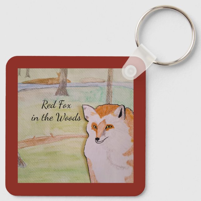Red Fox in the Woods  Keychain (Back)