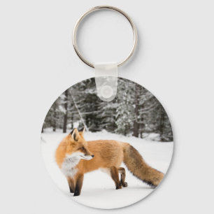Red Fox in White Snow Keychain