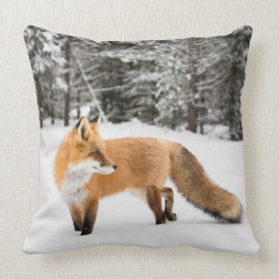 Red Fox in White Snow Throw Pillow