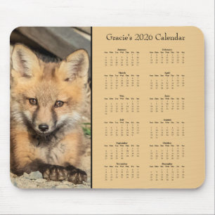 Red Fox Kit - Customizable full year 2025 calendar Mouse Pad
