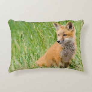 Red Fox Kit in grass near den Accent Pillow