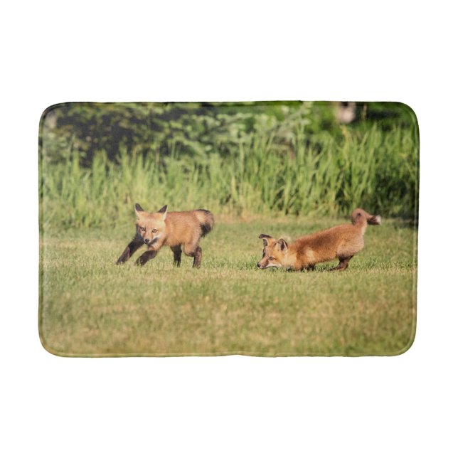 Red Fox Kits Playing Bath Mat (Front)