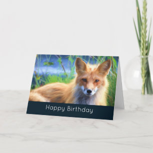 Red Fox Laying in Grass Scenic Wildlife Birthday Card