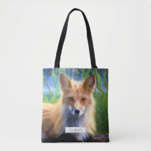 Red Fox Laying in the Grass Scenic Personalized Tote Bag