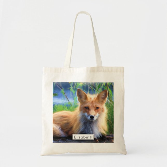 Red Fox Laying in the Grass Scenic Personalized Tote Bag (Front)