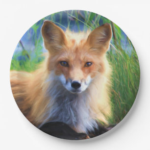 Red Fox Laying in the Grass Scenic Wildlife Paper Plate