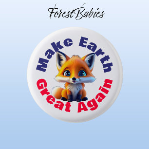 Red Fox, Make Earth Great Again Cute Environmental 1 Inch Round Button