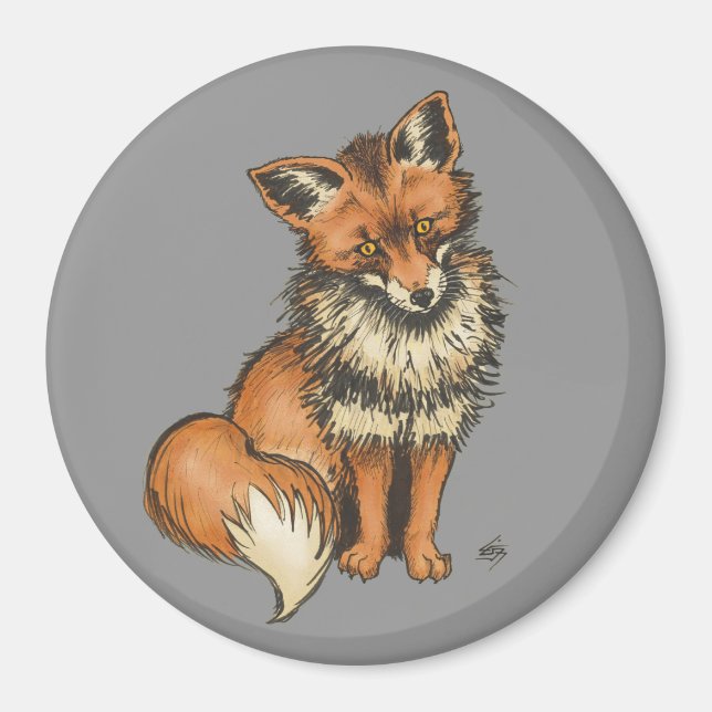 Red fox on grey background magnet (Front)
