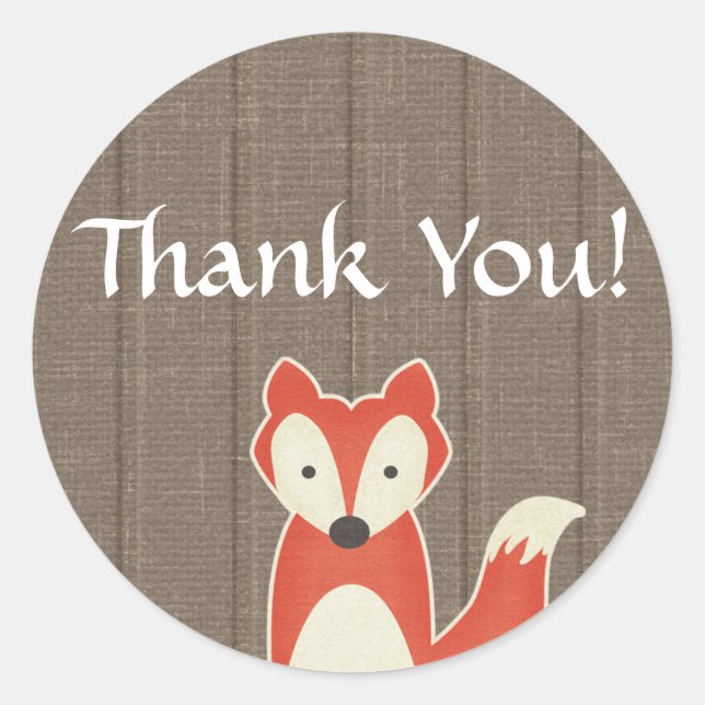 Red Fox on Rustic Wood Kids' Boutique Thank You Classic Round Sticker (Front)