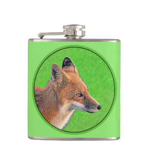 Red Fox Painting - Original Wildlife Art Hip Flask
