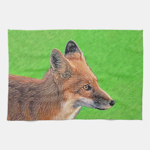 Red Fox Painting - Original Wildlife Art Kitchen Towel
