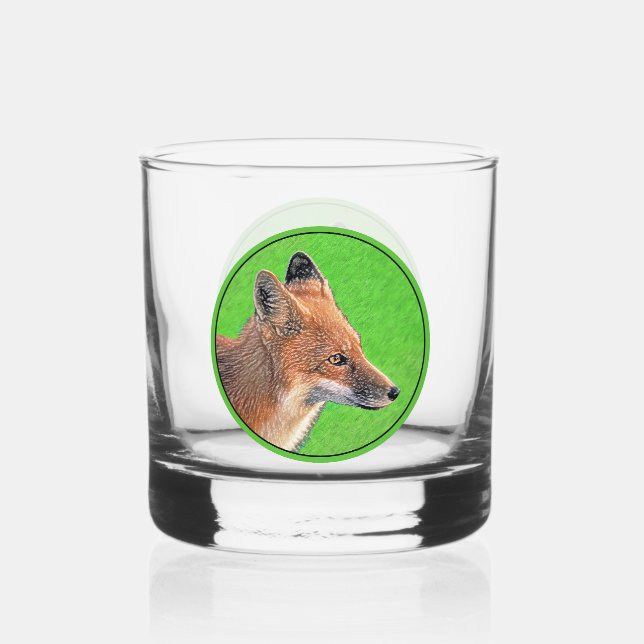 Red Fox Painting - Original Wildlife Art Whiskey Glass (Front)