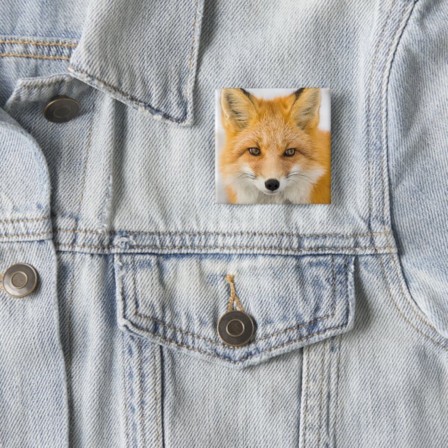 Red Fox Portrait 2 Inch Square Button (In Situ)