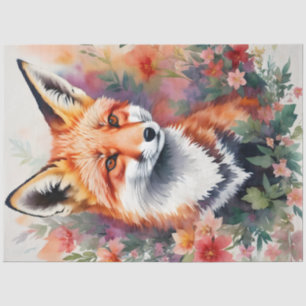 Red Fox Portrait Floral Art Tissue Paper