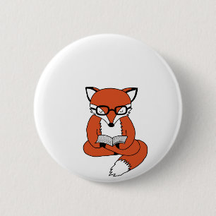 Red fox reading book 2 inch round button